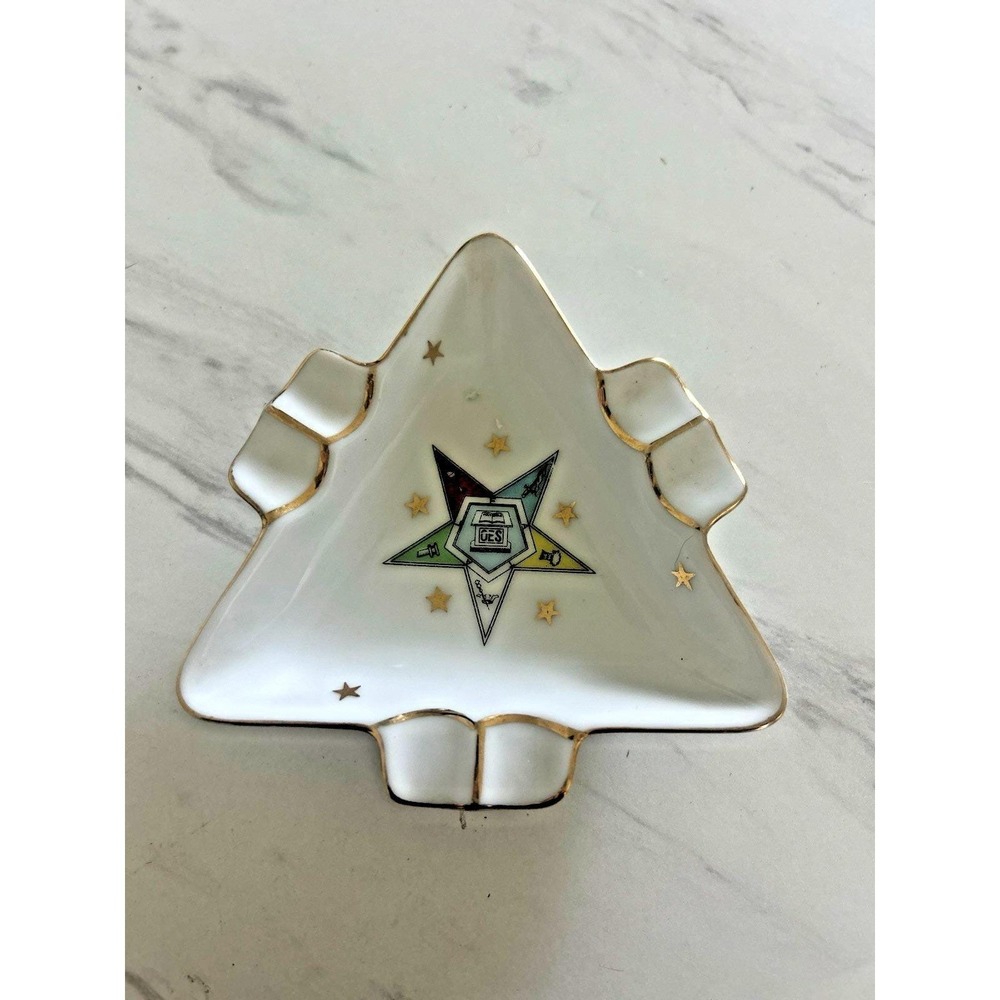 Vintage Lefton Masonic Order of the Eastern Star Triangle Ashtray Dish Ceramic A